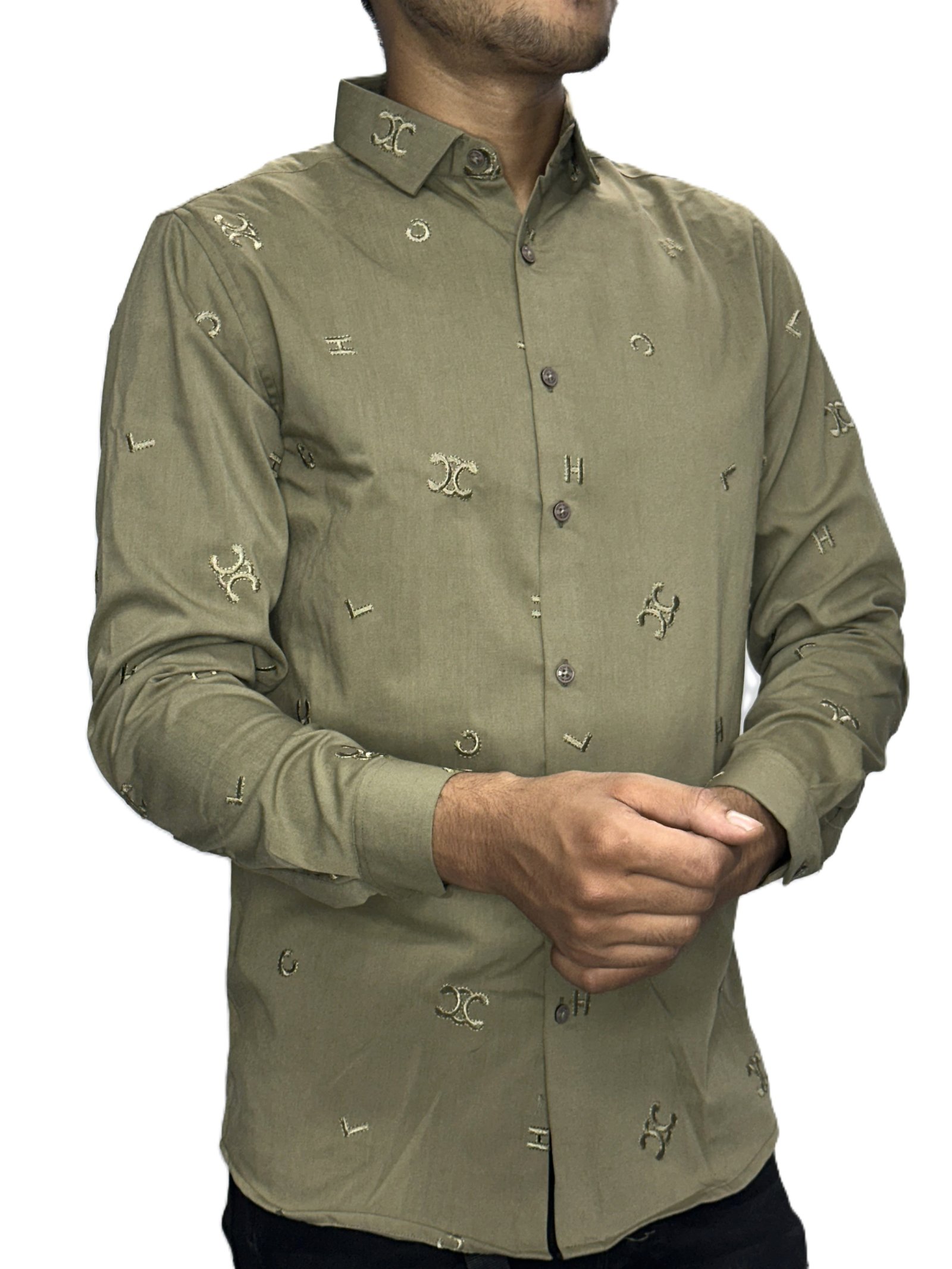 Green embroidered casual shirt